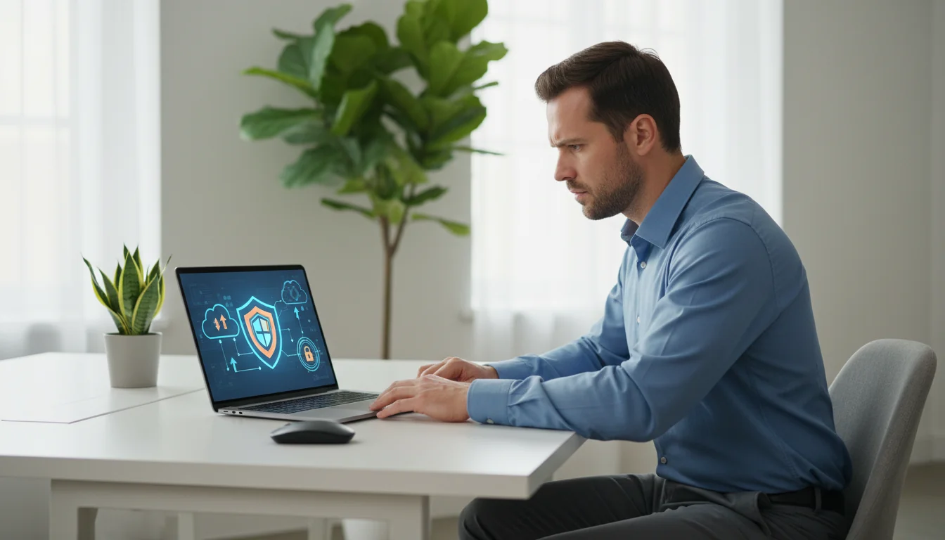 Professionista che implementa strategia backup WordPress per proteggere sito da attacchi