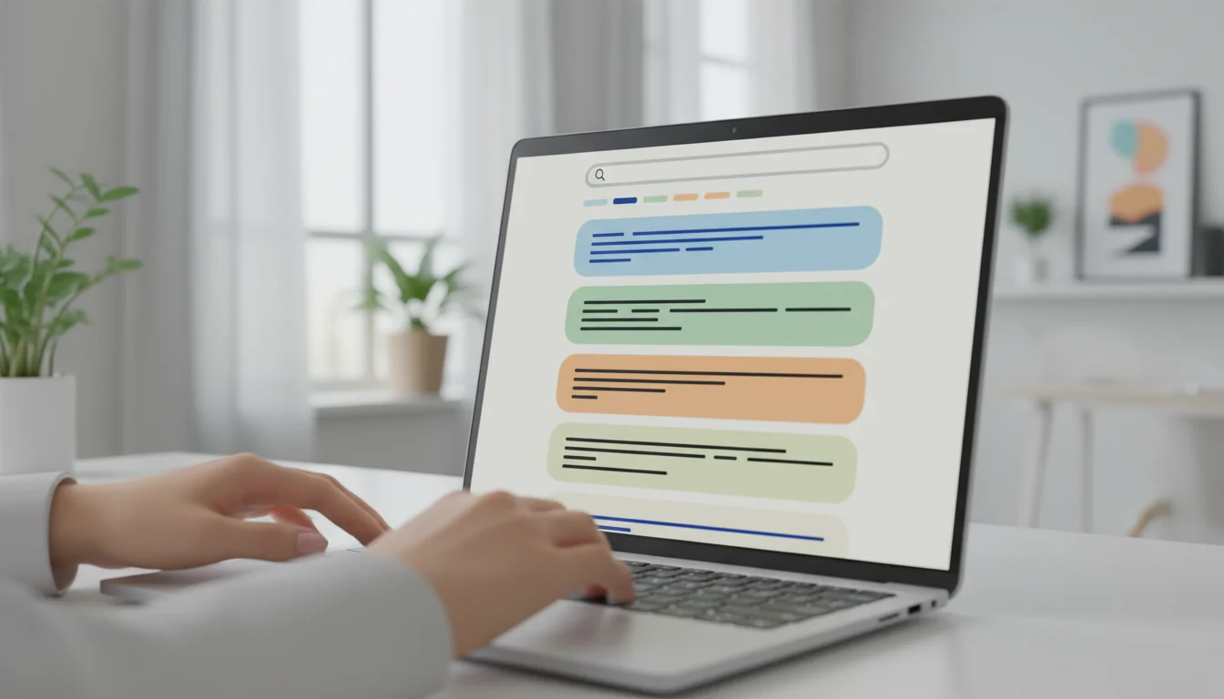 Laptop che mostra risultati di ricerca Google per analizzare search intent delle parole chiave