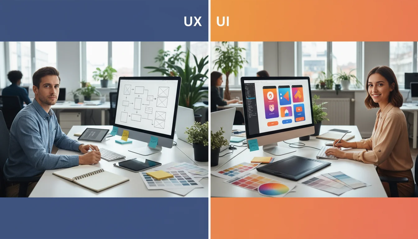 Workspace che mostra differenza tra UX UI design con strumenti e interfacce distinte