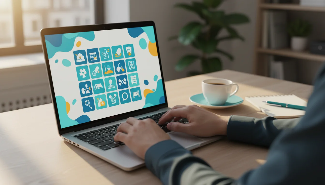 Web designer che sceglie plugin WordPress dal repository ufficiale su schermo laptop