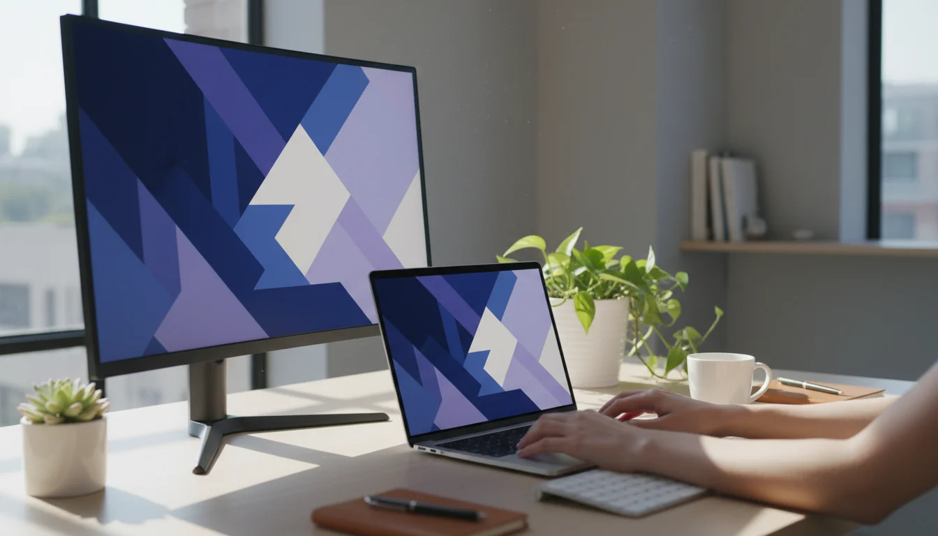 Sviluppatore web che valuta plugin WordPress sicuri su laptop in workspace moderno