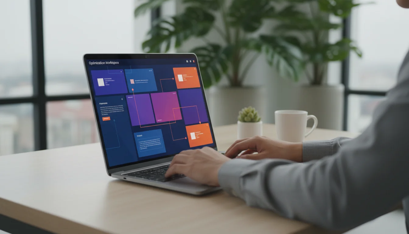 Workspace con laptop per l'ottimizzazione degli elementi SEO on-page