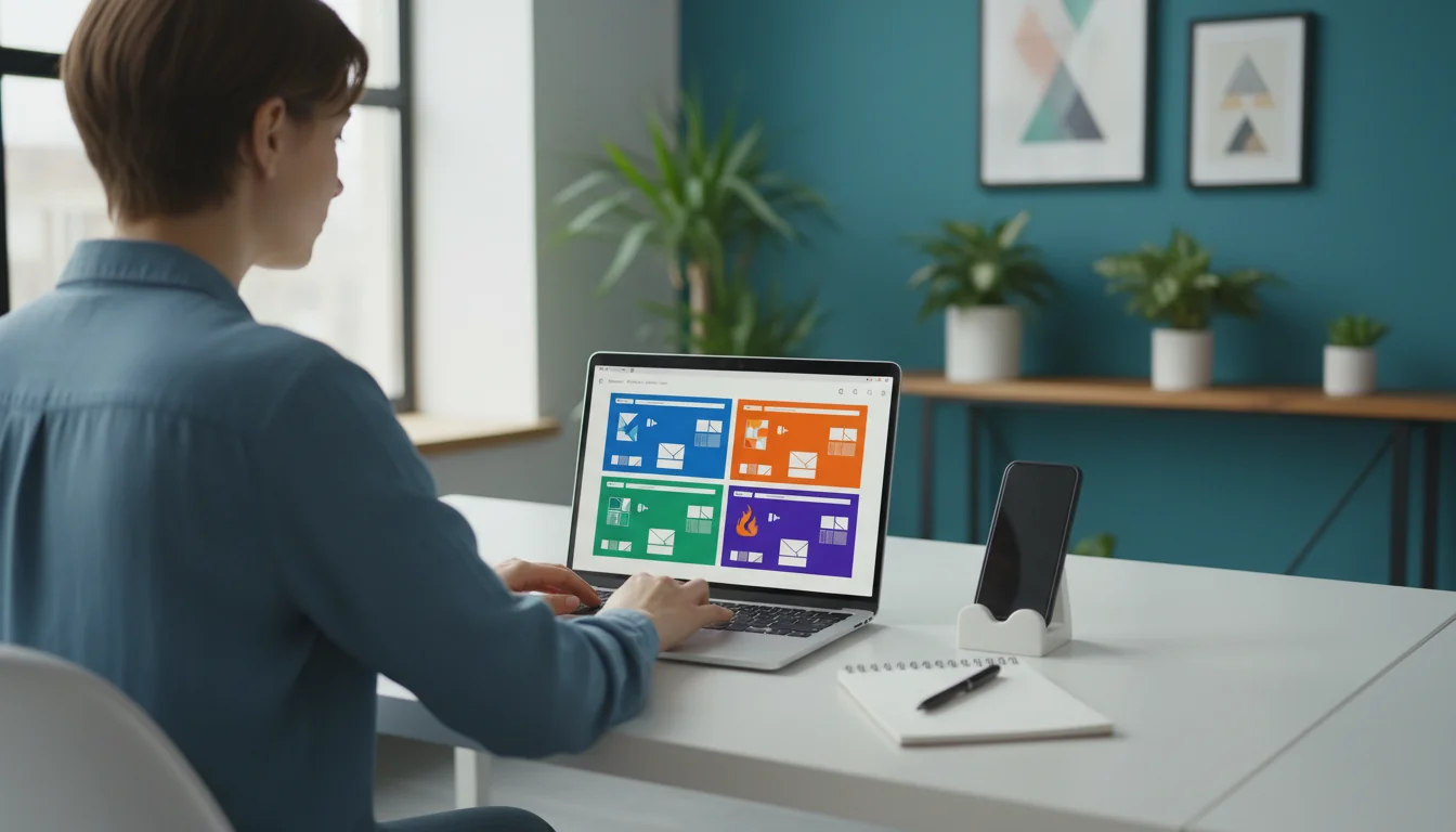Web designer che lavora alla scelta della tipologia di siti web con interfaccia moderna