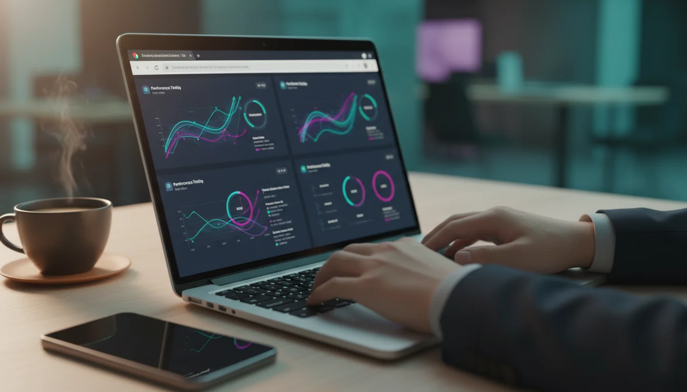Web developer che utilizza speed test sito per misurare velocit&agrave; caricamento pagina