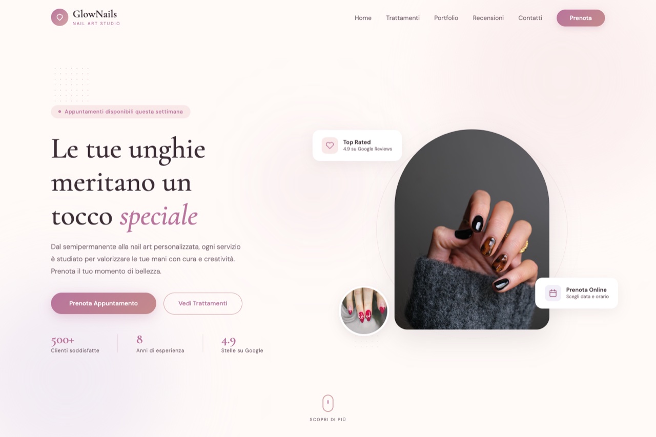 Template nail artist versione Soft & Trendy — design luminoso con toni pastello
