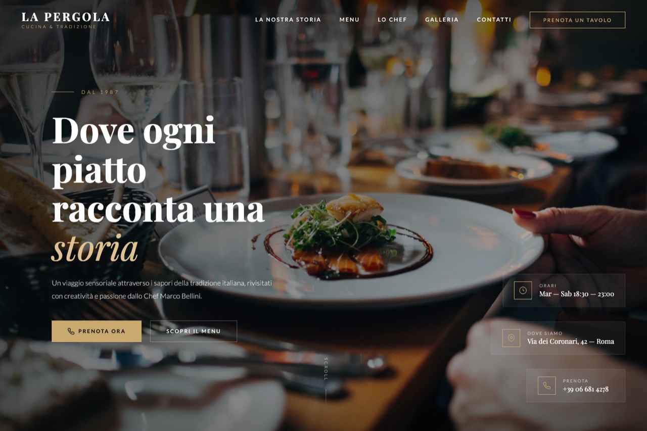 Template ristorante versione Elegante — design scuro con accenti dorati
